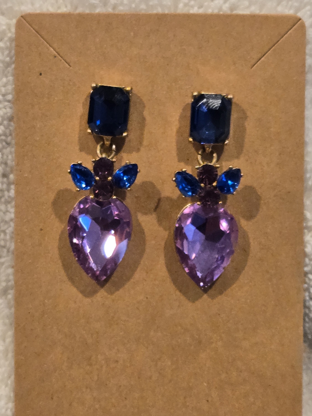 J. Crew Gold-Tone Purple Teardrop and Blue Crystal Drop Earrings